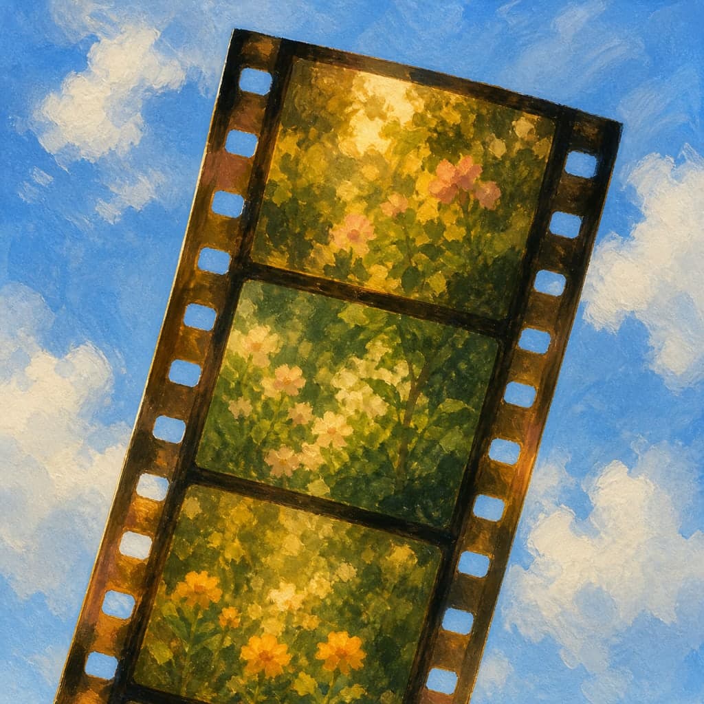 A strip of 35mm film held up to the light